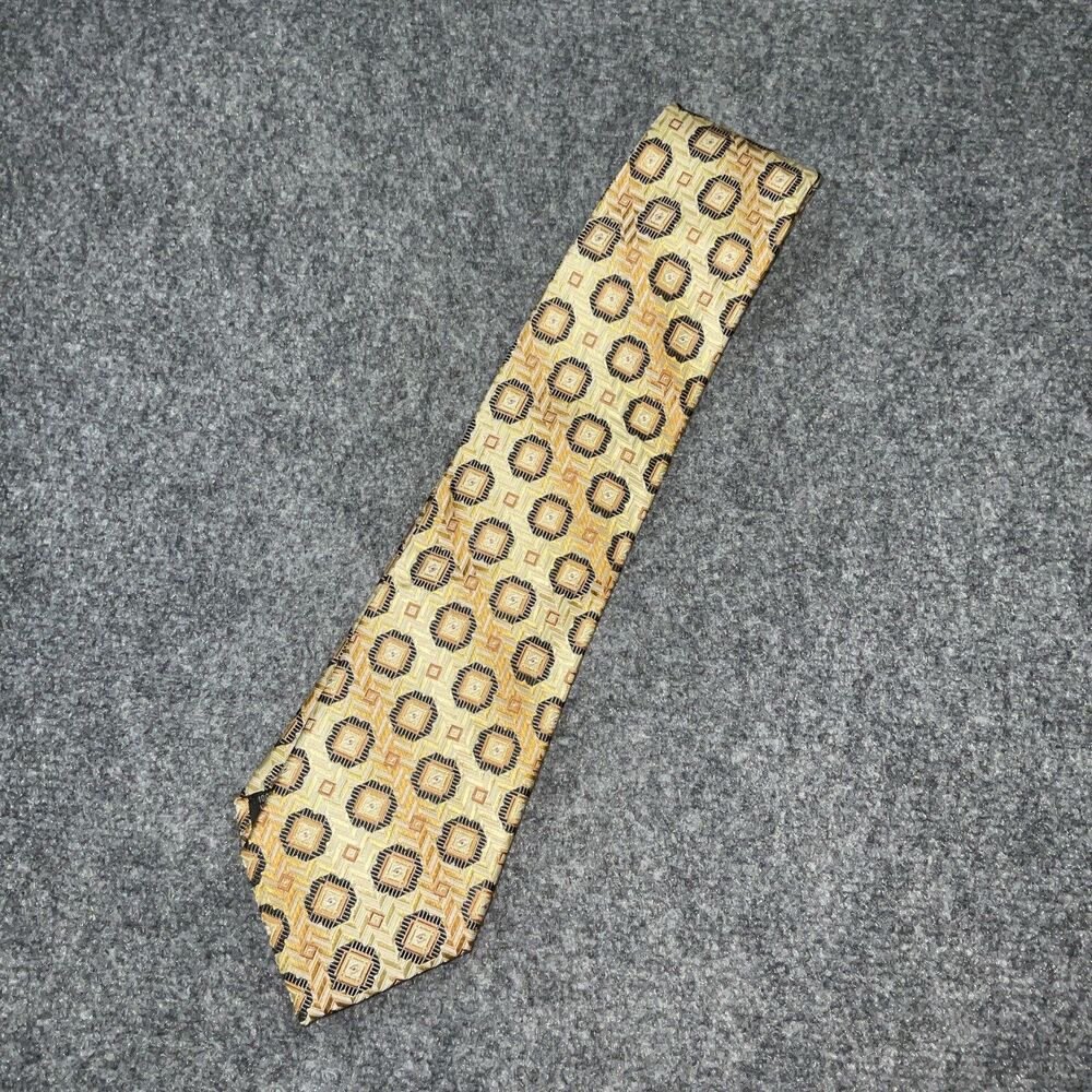 Stacy Adams Yellow Geometric Pattern Mens Tie Silk Hand Made 70's Eclectic
